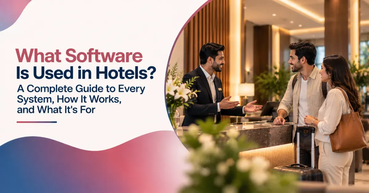 Hotel software systems dashboard showing PMS, POS, CRM, RMS and guest experience tools