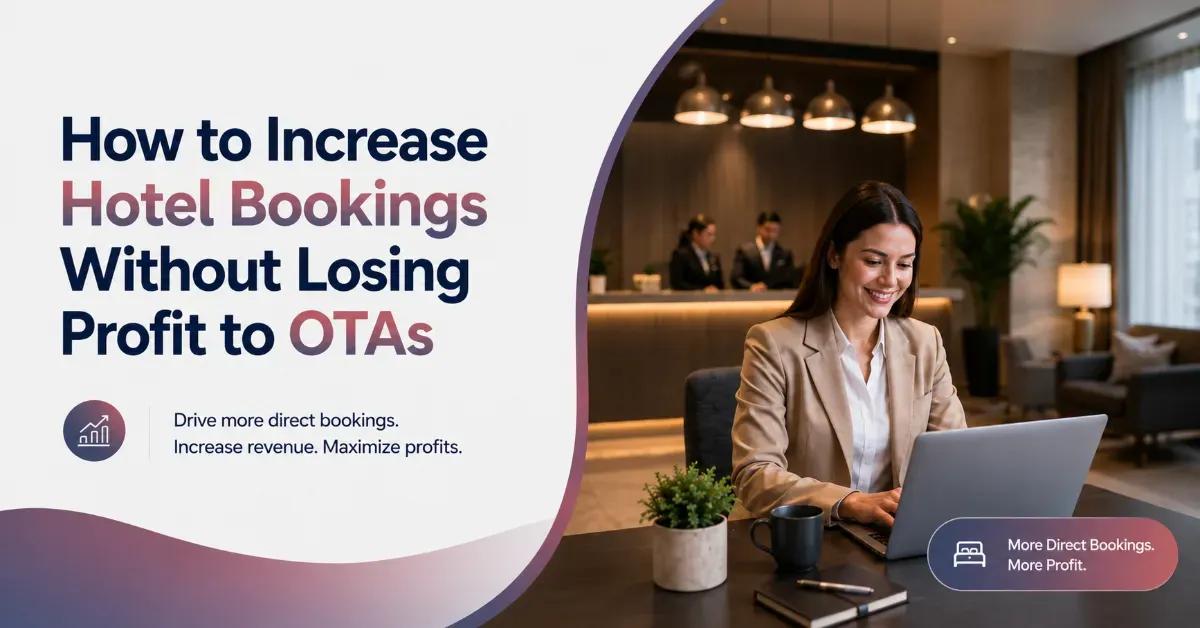 Hotel booking strategy showing direct bookings, digital marketing, guest relationships, and reduced OTA dependence